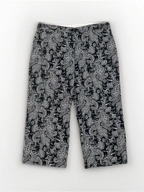 Lands End Pants Women Sz 16 Paisley Floral 100% Cotton Flat Front Cropped Spring